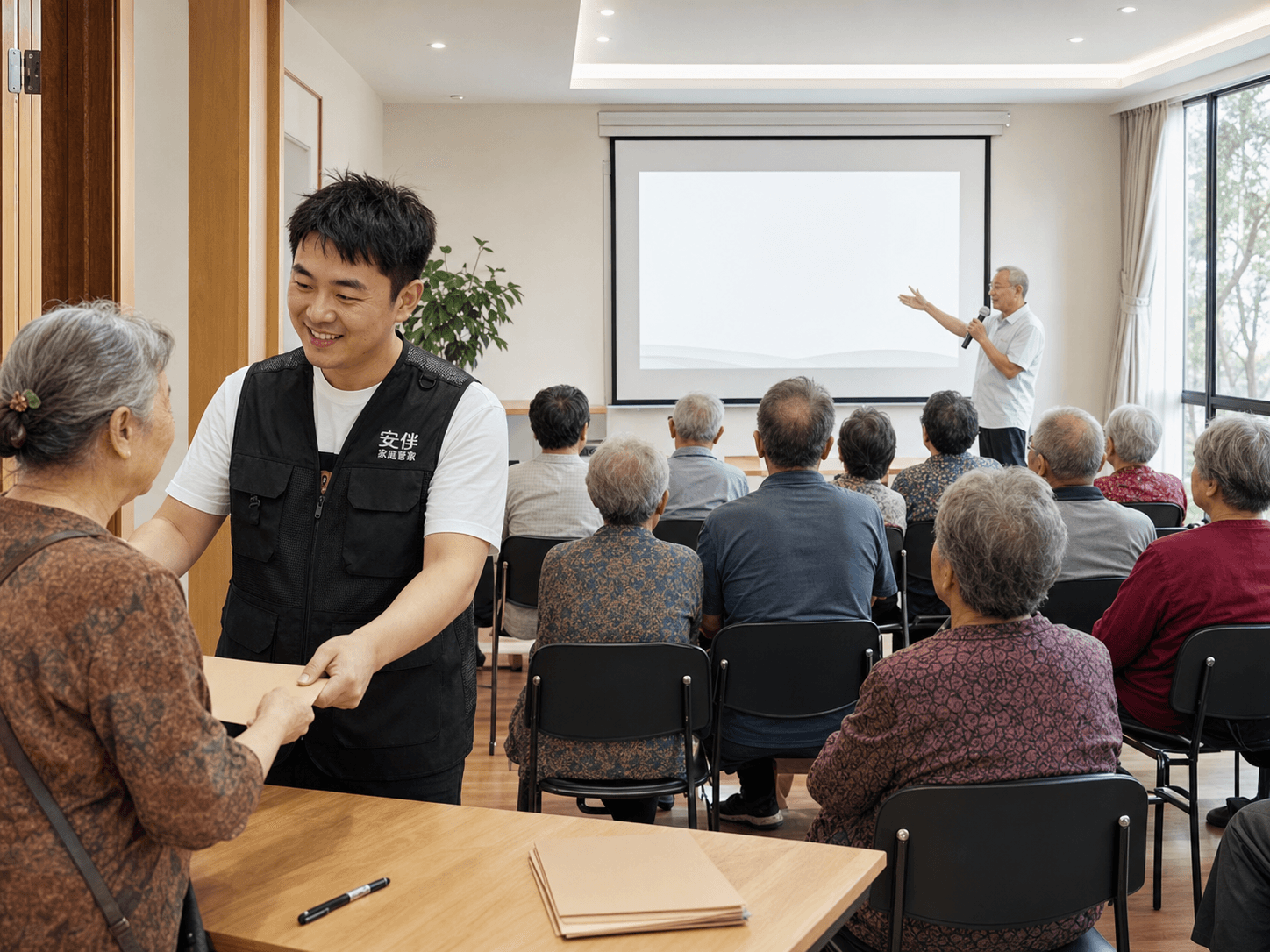 安伴管家在社区讲座现场协助长辈